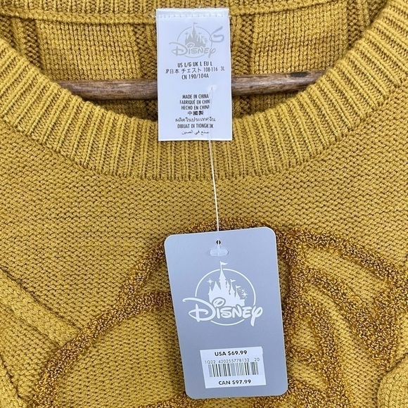 Disney Donald Duck Textured Cable Knit Sweater Mustard Yellow NWT - Picture 8 of 12